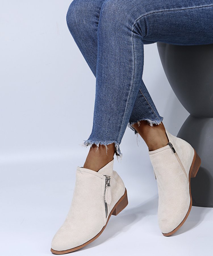 Women's Mid Heel Ankle Boots With Side Zipper Pointed Toe_voghion.com