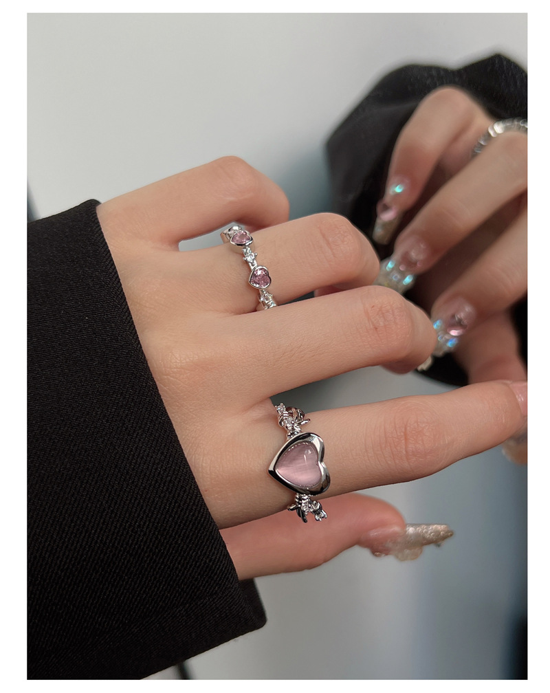 10g Weight Zircon Inlay Material Open Ring Classification Adjustable Ring Size 1 Piece Quantity Daily Occasion Copper Material Heart Shape Pattern Women'S Gender Inlay Design Fashion Style 1 Piece Fashion Heart Shape Copper Inlay Zircon Open Ring 6