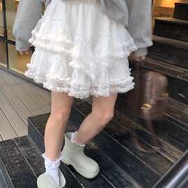 馨帮帮 白色蕾丝半身裙女秋冬新款字纱裙甜美公主蓬蓬蛋糕长裙