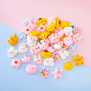diy resin patch cartoon series cute solid color rabbit elephant crown hair accessories hairpin bracelet necklace accessories