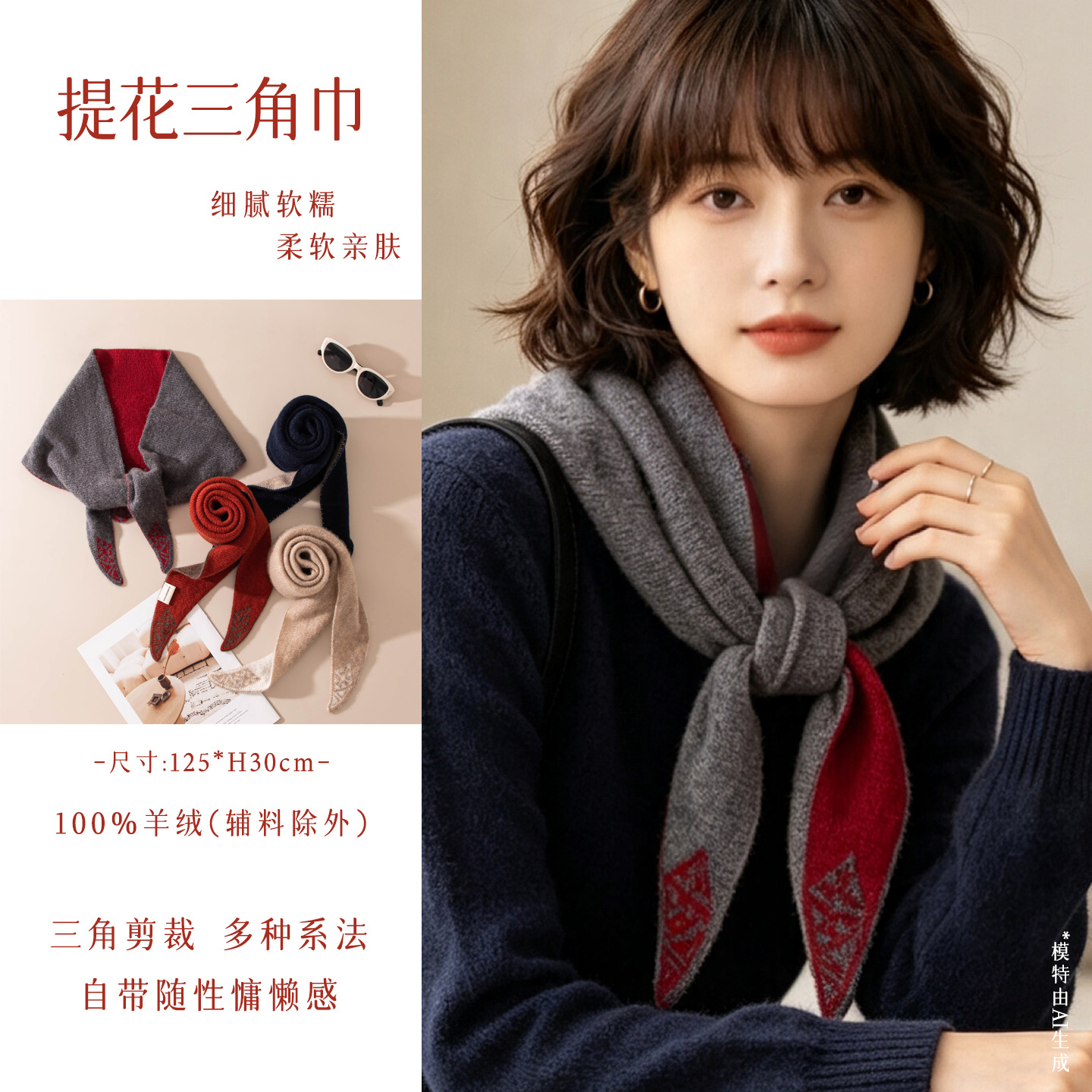 Cashmere scarf and shawl with double-sided jacquard, high-end triangular scarf, new autumn and winter fashion neck warmer, decorative and warm, dual-purpose