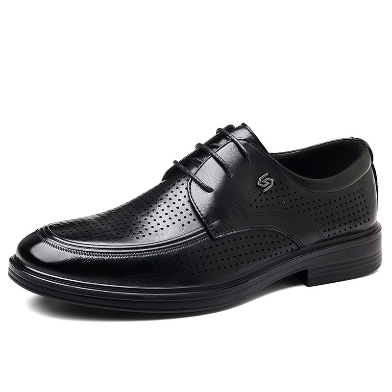 Giày sandal da nam mùa hè buộc dây, đế cao 2 cm, thoáng khí kiểu công sở — Màu nâu, màu đen