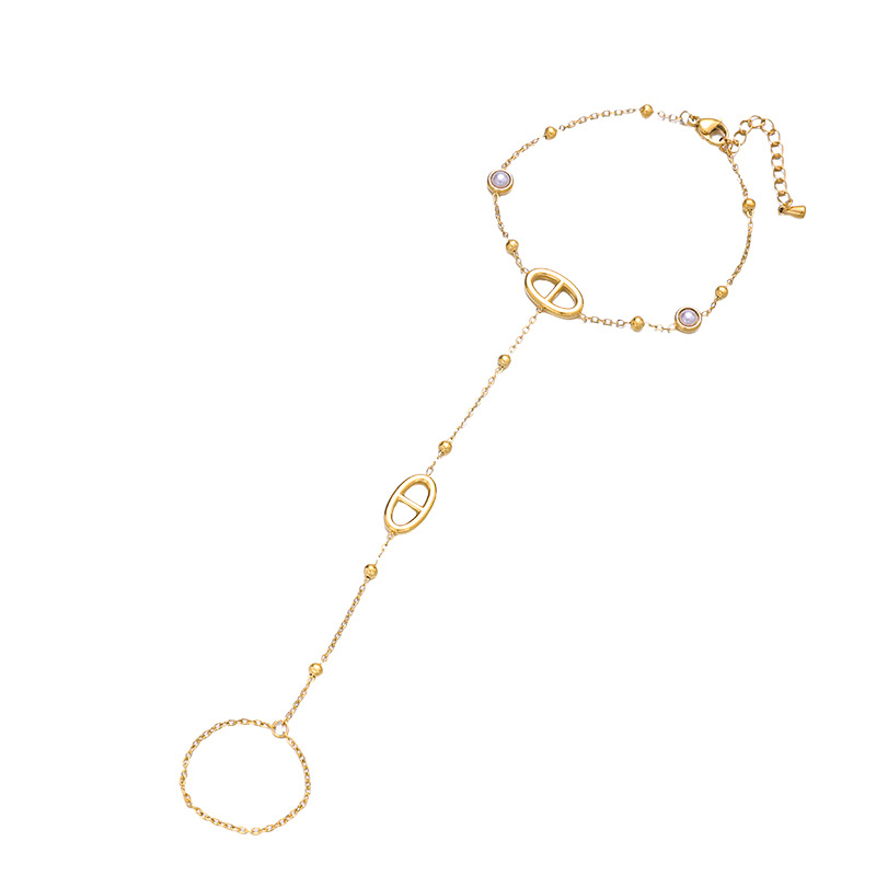 Tina Amazon explotador transfronterizo de acero inoxidable chapado en oro de 18 quilates pulsera de dedos nicho cerdo diseño nariz joyería de mano mujer