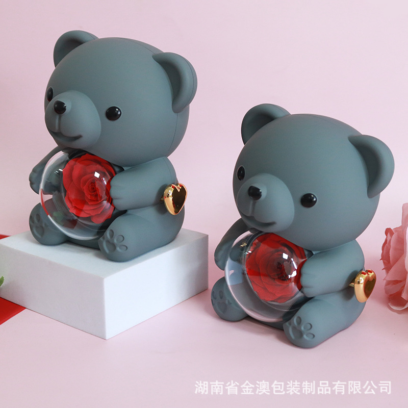 Fabricante nuevo mini abrazo oso joyería de flores Yongsheng anillo de San Valentín collar caja de regalo joyería de rosas