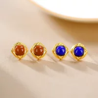 Huibaoli S925 Серебряный позолоченный Южно-красный лазурит маленькая яичная лапша суд ветер дьявольский глаз женские маленькие квадратные гвозди
