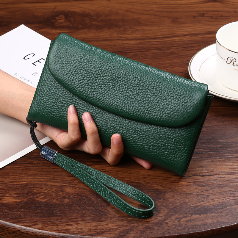Cartera de gran capacidad, piel de vaca de primera capa larga, bolsa de monedas con múltiples posiciones de tarjetas, cuero suave, estilo de explosión ruso OZON
