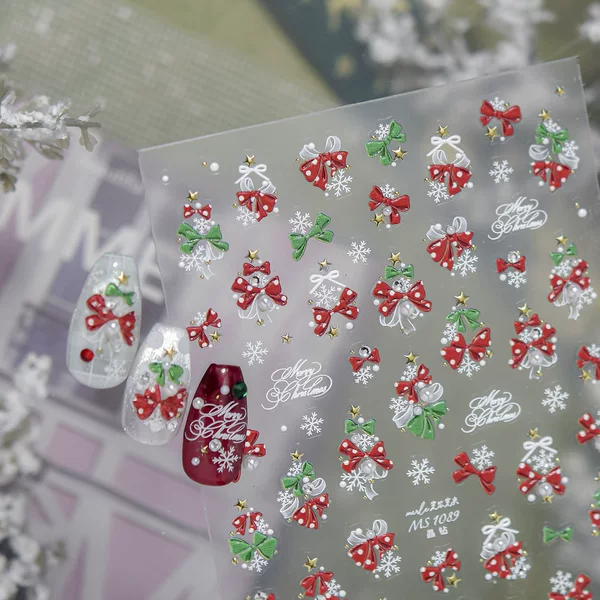 tomoni&Don't Miss Out on Crystal Nail Art Stickers New Ins Dreamy Nail Stickers with Bow and Christmas Tree Decorations