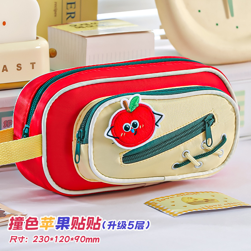 大容量新款苹果刺绣贴文具袋多功能ins风小众可爱设计感笔袋|undefined