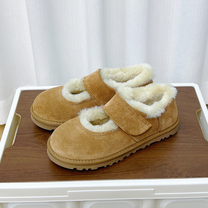 Sangpo Snow Boots for Women, Ballet Mary Jane Cotton Shoes, Non-Slip Snow Shoes, Sheepskin and Wool Integrated, Fashionable for Winter Outdoor Wear