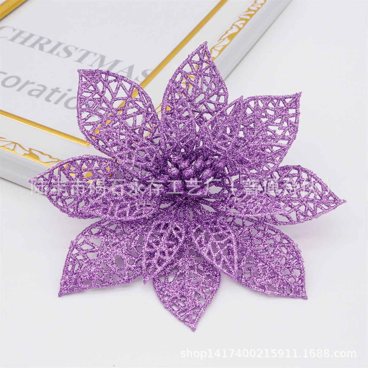 Flor en Polvo de 15 cm, Flor Hueca con Polvo Adhesivo, Decoración de Guirnalda para Árbol de Navidad, Fabricante de Borlas