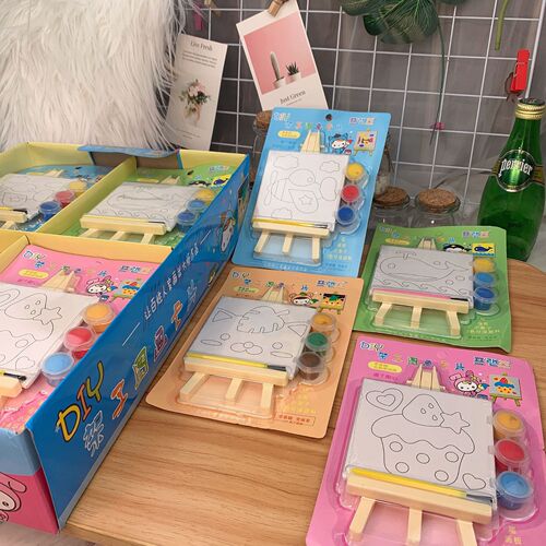 Cross-border mini DIY hand-made picture frame easel with paint and brush set DIY graffiti painting children's gift 