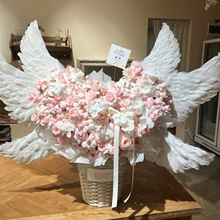 天使之翼花束大号白色抱抱篮 大型梦幻手工花束羽翼翅膀装饰品diy