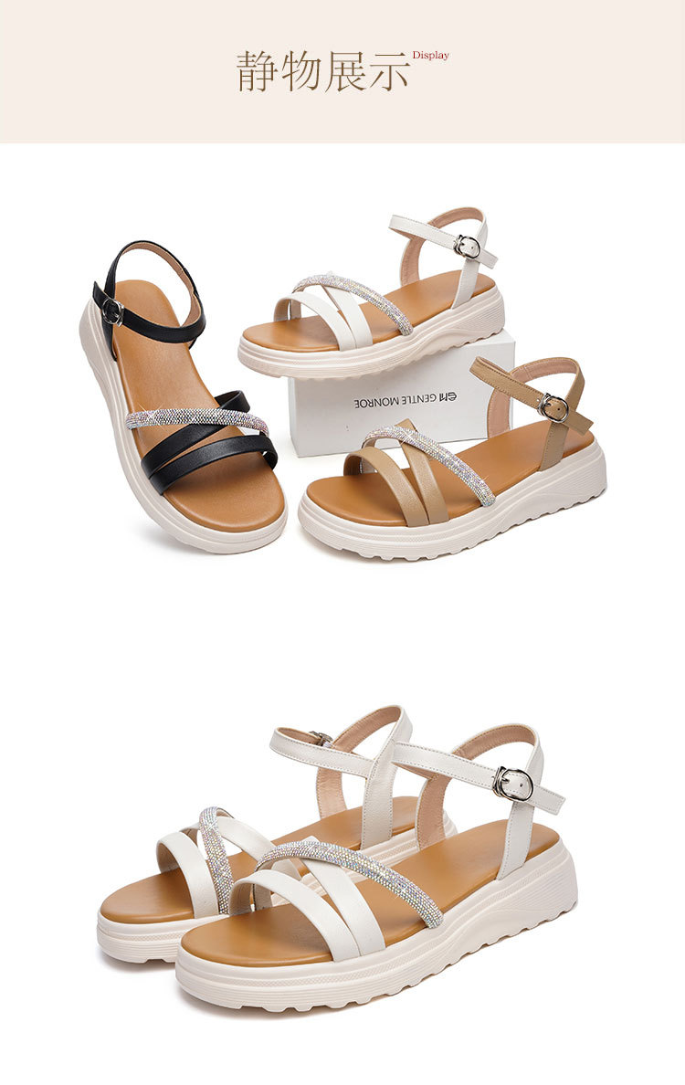 Sandal nữ đế xuồng cao gót đính đá da bò mềm — Trắng kem【Da bò lớp đầu】 chi tiết 23