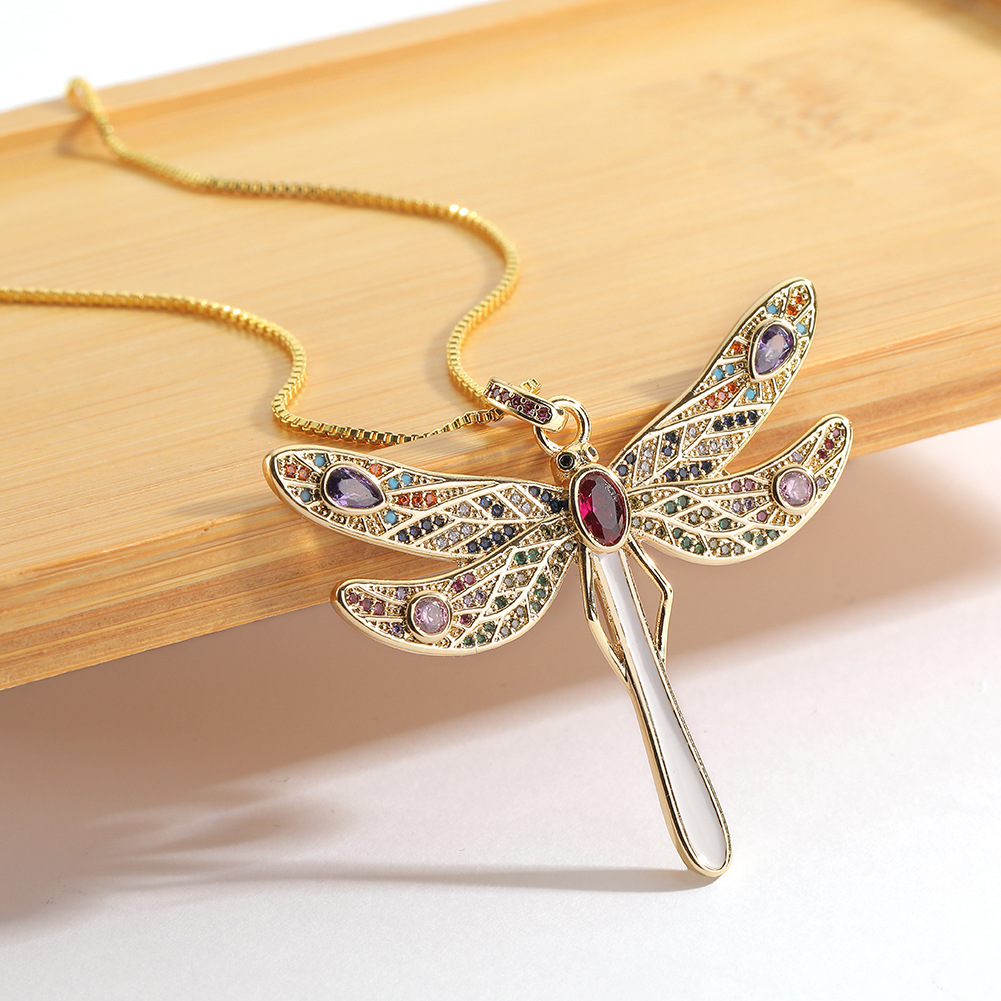 new womenu0027s copper micro-encrusted zircon pendant insect dragonfly necklace