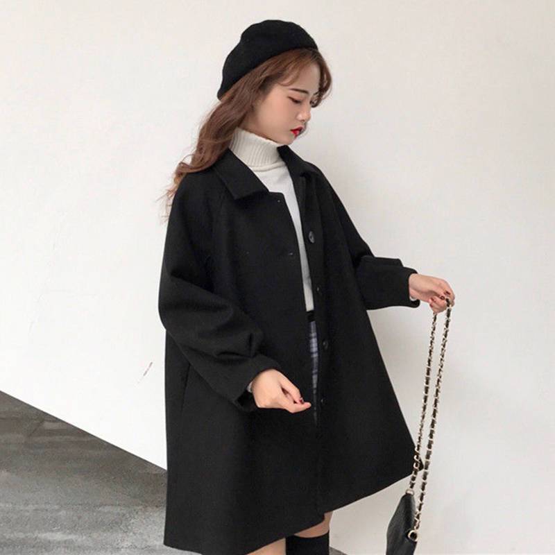 New Spring and Autumn Woolen Shirt Jacket for Female Students, Mid-Length Korean Style Loose Fit, Versatile Woolen Coat for Petite Figures
