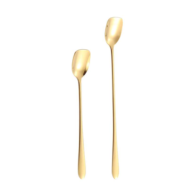 304 cucharas de acero inoxidable creativas chapadas en oro cucharas cuadradas de café té de leche mango largo taza de miel cucharas cucharas cucharas