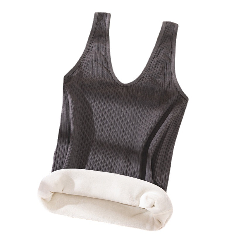 Ropa interior térmica de otoño e invierno para mujeres forrada de lana engrosada a rayas interior y exterior desgaste chaleco térmico para mujeres ropa de fondo transpirable