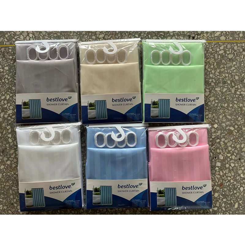 Cortina de Ducha de Poliéster a Rayas Jiaguan, Impermeable, Viene con 12 Anillos, Tienda de Ducha, Suministro de Fábrica, Exportación, Estilo Simple