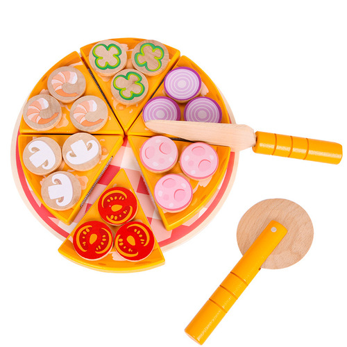 Children's intelligence development hands-on DIY pizza simulation toy wooden simulation playing house mushroom pizza cutting fun toy