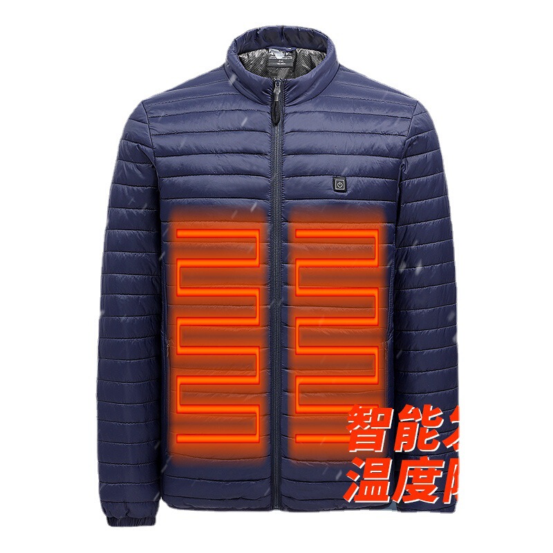Autumn and winter heating jacket warm coat men's lightweight stand collar heating cotton-padded clothes usb heating horizontal stripe hooded electric heating clothes