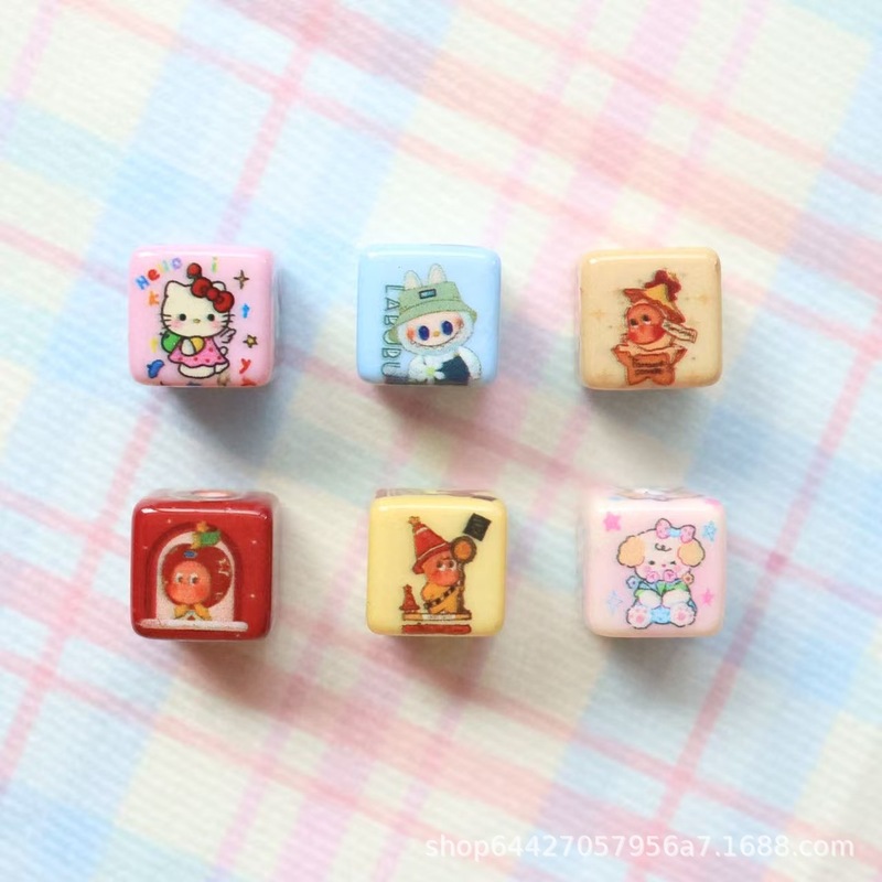 アクリルプリント甘くてかわいいスクエアビーズ diy ブレスレット携帯電話チェーンチェーンルースビーズジュエリーアクセサリー|undefined