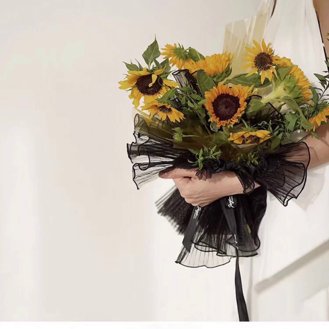 Material de embalaje de flores personalizado hilo ondulado blanco pliegue único paquete de flores hilo de malla de doble perla hilo ondulado