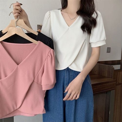 Designer V-neck Crossed Strap Top for Summer with Unique and Slender Fit