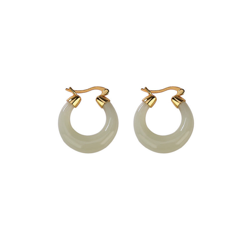 Bông tai bạc S925 mạ vàng đính đá sapphire hình mặt trăng phong cách đơn giản — Kiểu sapphire