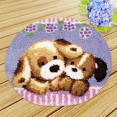 Wool Embroidery Floor Mat Crochet Embroidery | Avtomobil döşəmə paspasları - zd040-puppy-38cm-white-net-cross