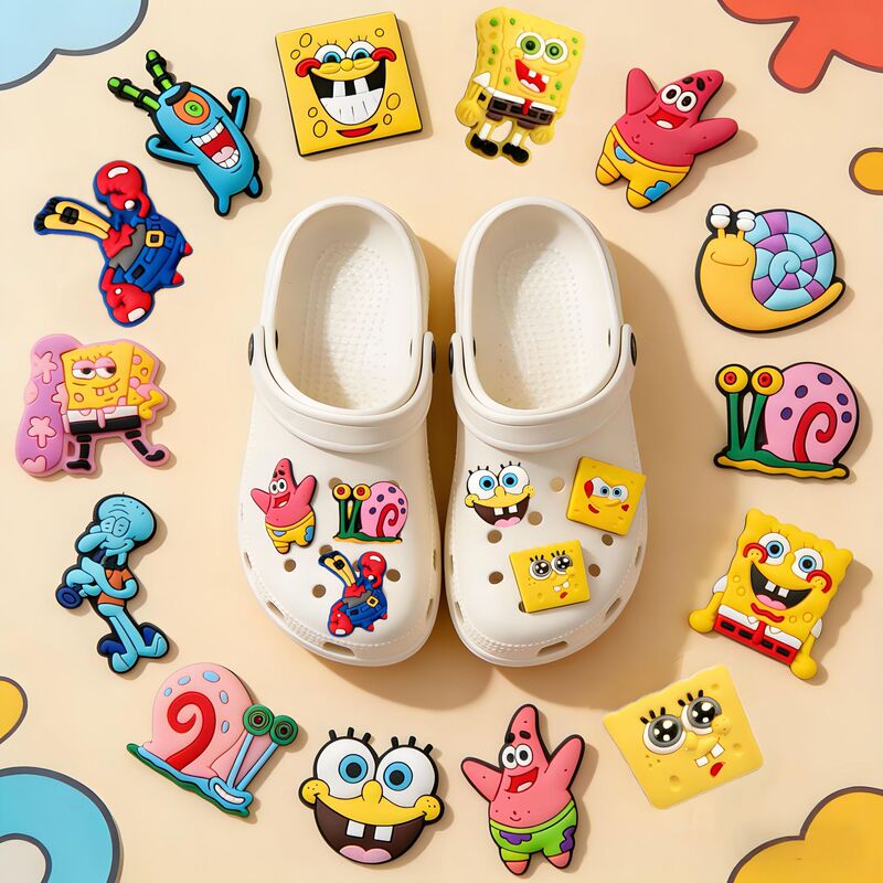 Spongebob Squarepants Clog Shoe Charms Garden Shoe Cartoon Decorative Shoe Accessories Zhibixing In-Stock Wholesale