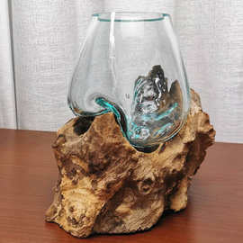 沉木花插小鱼缸摆件玻璃绿萝枯木铜钱草新中式禅意创意个性水培