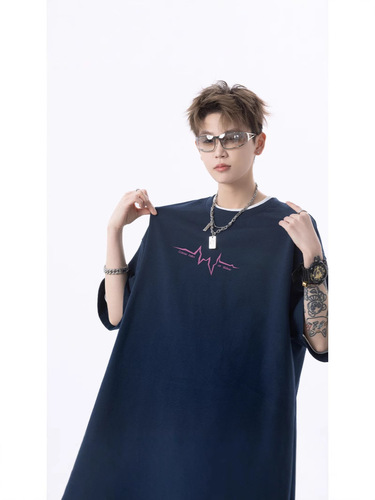 American Heavyweight Lightning Print Short-Sleeve T-Shirt for Men - 2025 Summer Trendy Brand Casual Loose Half-Sleeve T-Shirt