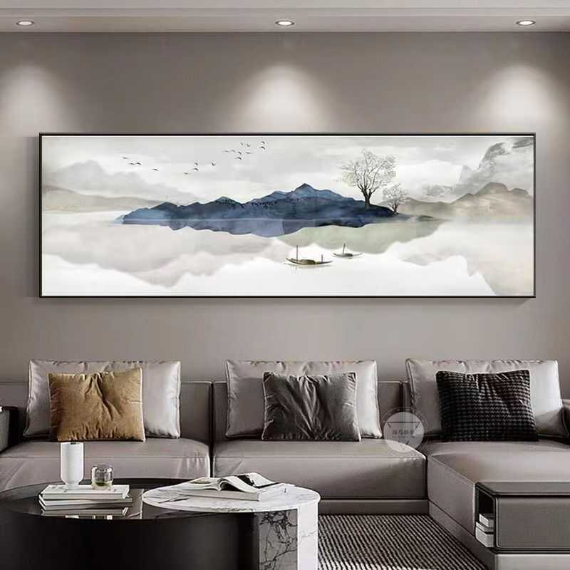 办公室横板壁画背有靠山挂画现代客厅沙发装饰画新中式茶室山水画|undefined