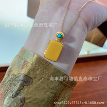 天然蜜蜡无事牌绿松吊坠 通体S925银镶嵌 厂家批发