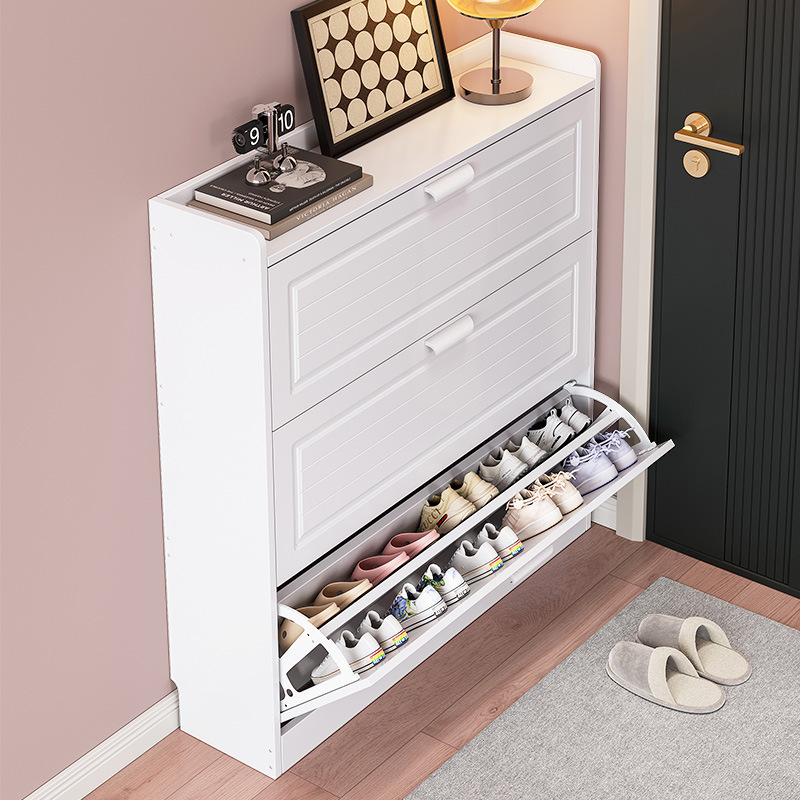 Ultra-Thin Tipping Bucket Shoe Cabinet for Home Entrance, Outside the Elevator Room, Narrow Shoe Cabinet for Public Corridors, Space-Saving Entrance Cabinet