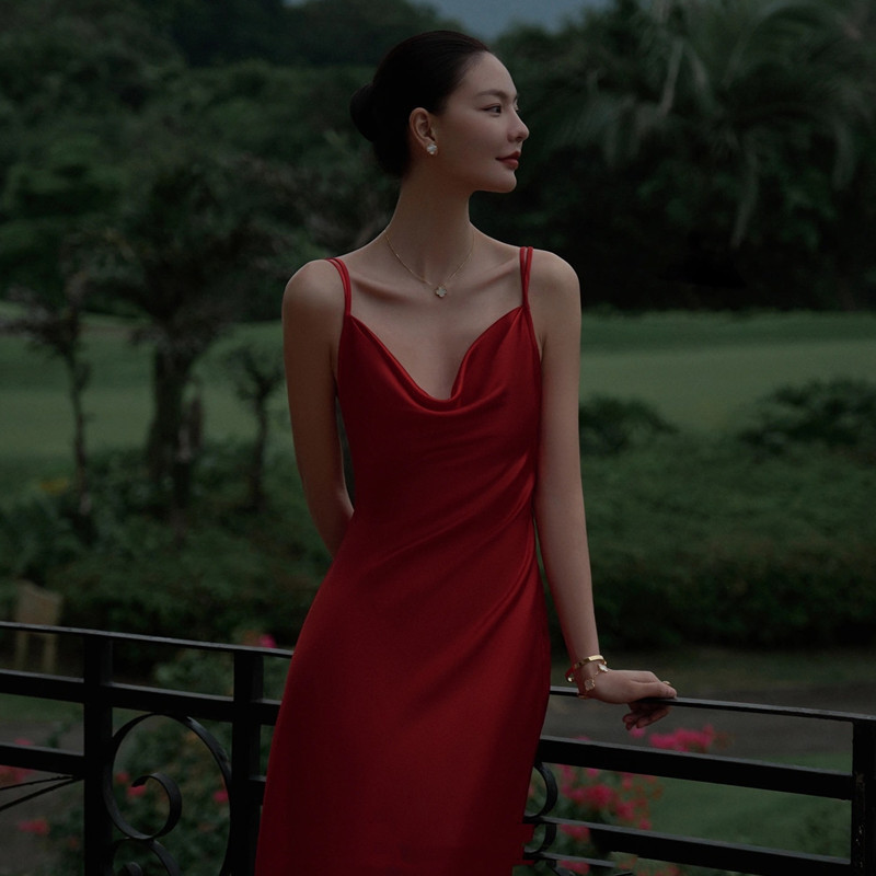 Burgundy evening dress for bride