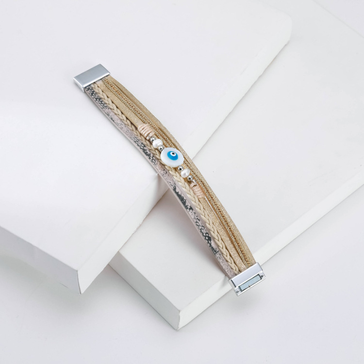 Bohemian multi-layer woven devilu0027s eye pearl leather bracelet