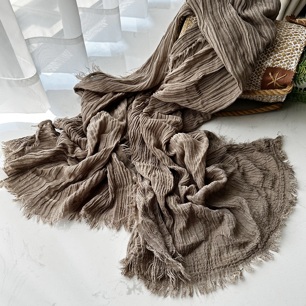 Bufanda de algodón de color para mujer, otoño e invierno, arte, chal teñido sucio, personalidad, arrugas naturales, bufanda de hombre, suministro de comercio exterior