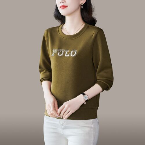 Spring and Autumn New Age-Defying Casual Versatile Outerwear Stylish T-Shirt Fashion Mother Loose Plus Size Long-Sleeved Top