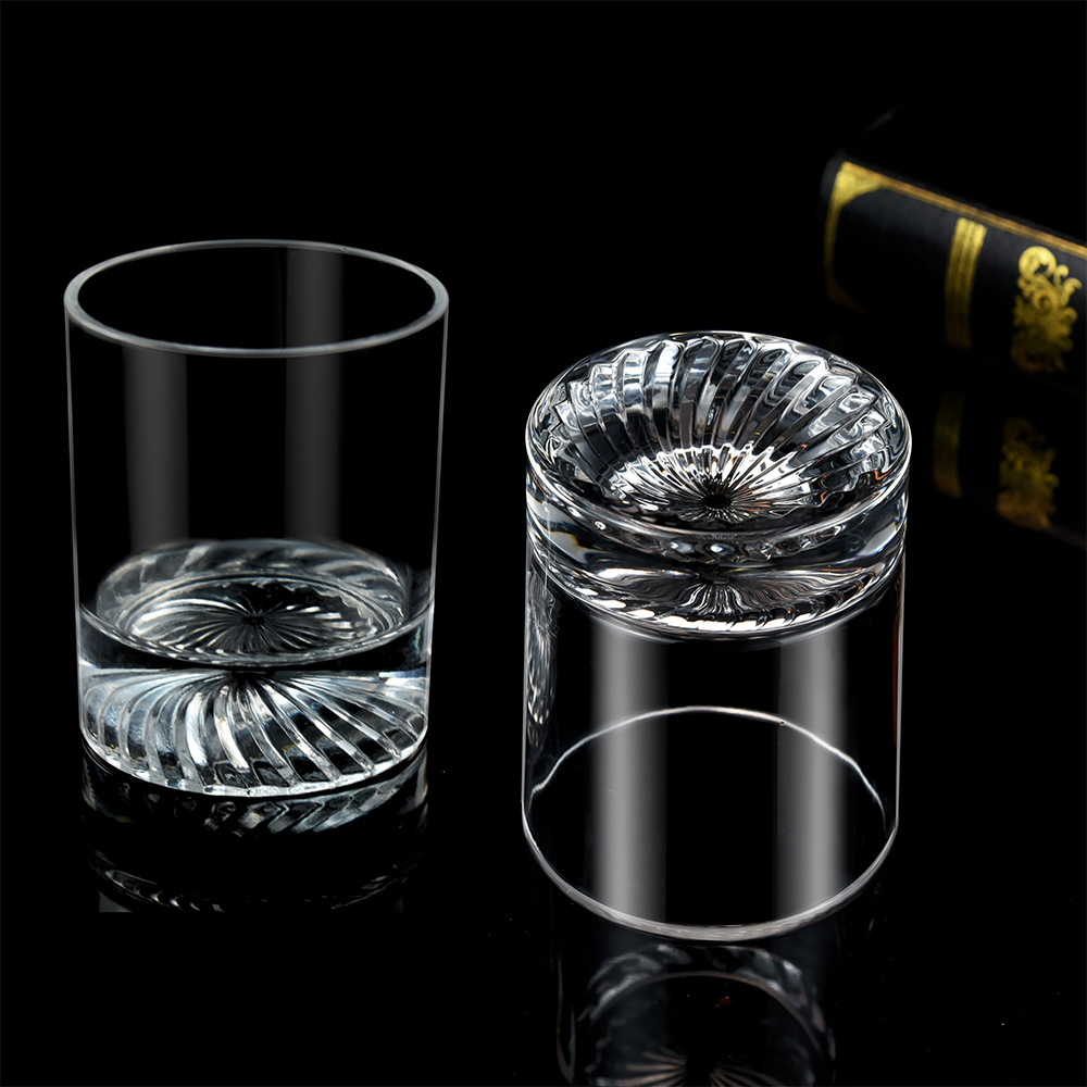 新款威士忌酒杯套装 现代简约扭纹底圆柱形酒杯两个礼盒装 伴手礼