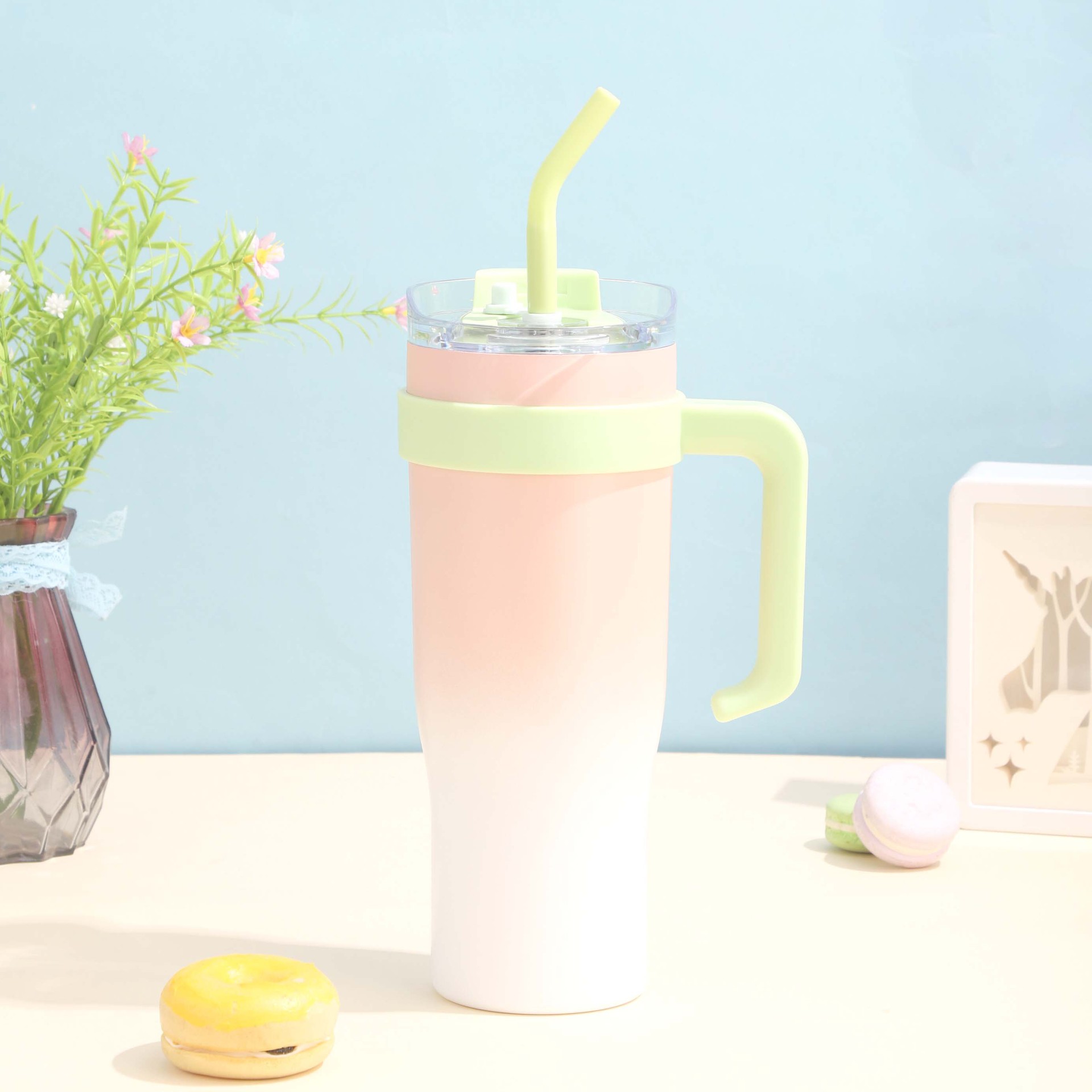 Hot 40oz de alto valor facial taza de automóvil de acero inoxidable Taza de aislamiento de gran capacidad de taza de hielo taza mango taza de paja