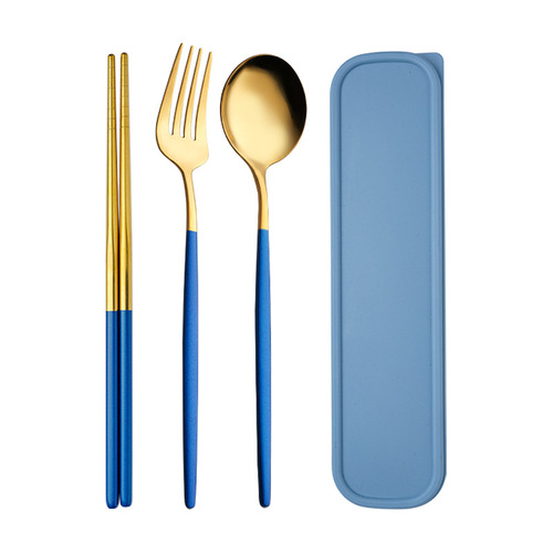 Stainless steel convenient tableware set Selected Portuguese fork, spoon and chopsticks three-piece set outdoor camping and picnic tools