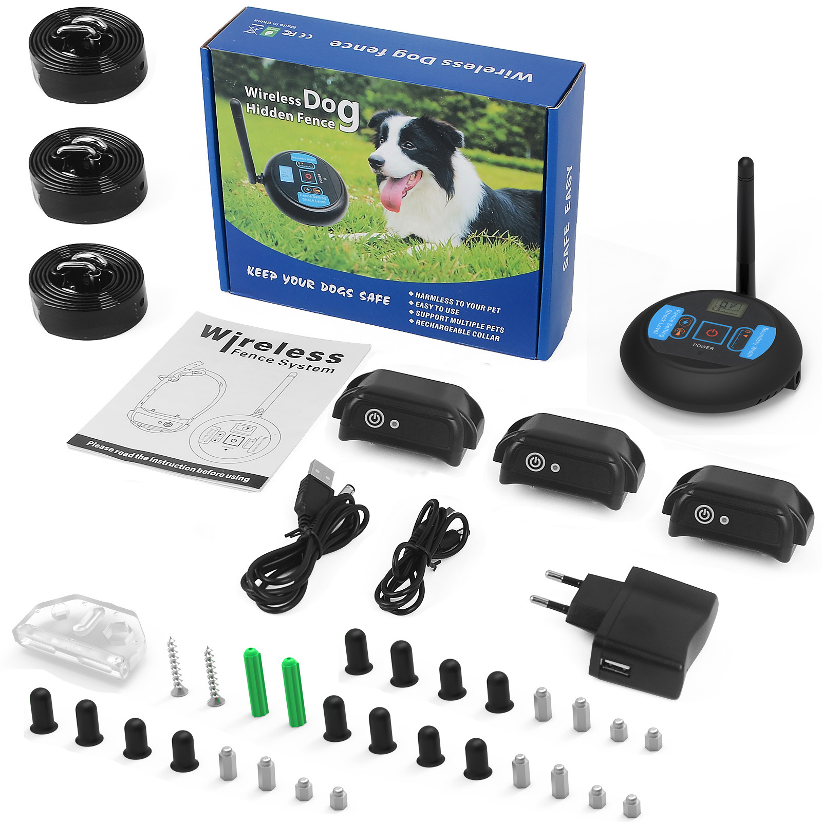 2022 valla para mascotas de control remoto inalámbrico choque eléctrico vibración collar electrónico LED eléctrico collar de juguete perro entrenador detener la corteza
