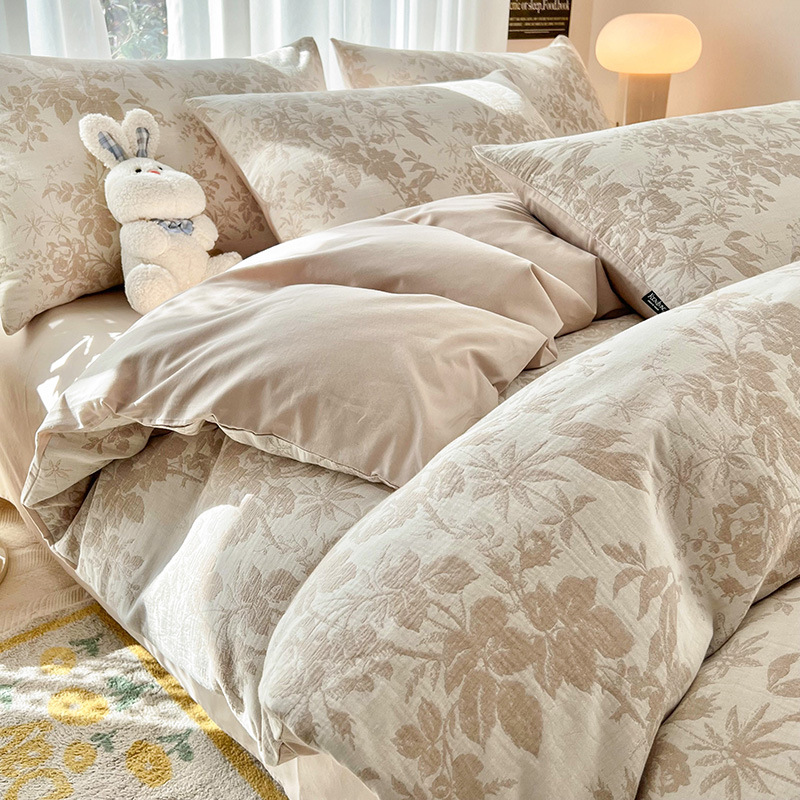algodón lavado con agua algodón 60s cuatro piezas simple jacquard superior súper suave gaza de cama de tres piezas colcha de cama