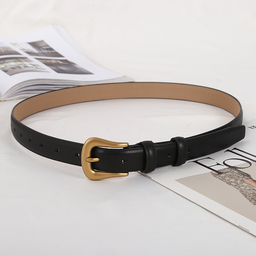 Soft leather series pin buckle belt solid color cowhide decorated casual trouser belt for women retro elegant with dress live broadcast