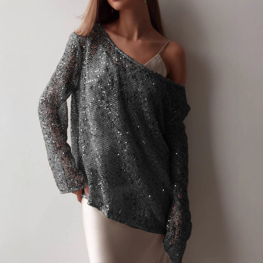 2025 nuevo estilo europeo y americano Amazon de manga larga urbana casual color hueco holgado chaqueta de lentejuelas ropa de mujer