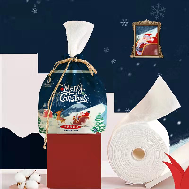 柔麗潔壹次性洗臉巾幹濕兩用棉柔巾聖誕款純棉加厚潔面巾260卷巾