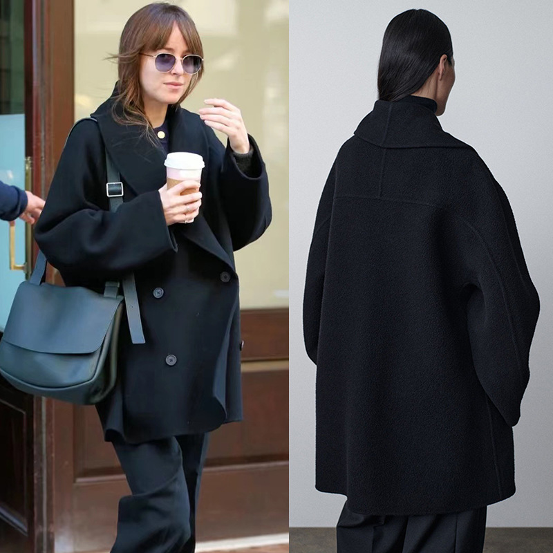 Da Mei's Same Style Green Fruit Collar Cashmere Wool Blend Loose Silhouette Double-Breasted Double-Sided Woolen Outwear