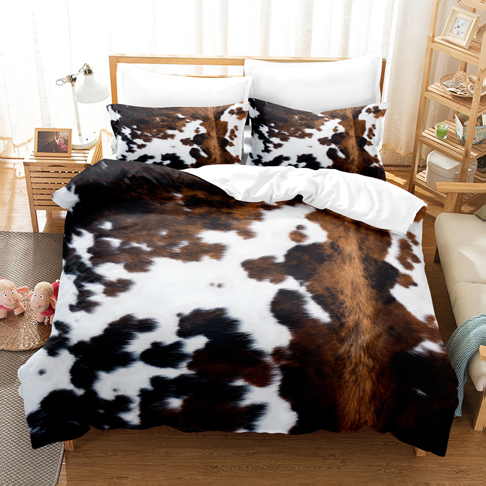 2024 new 3d digital printing sanding animal fur cross-border bedding three-piece bed sheet pillow