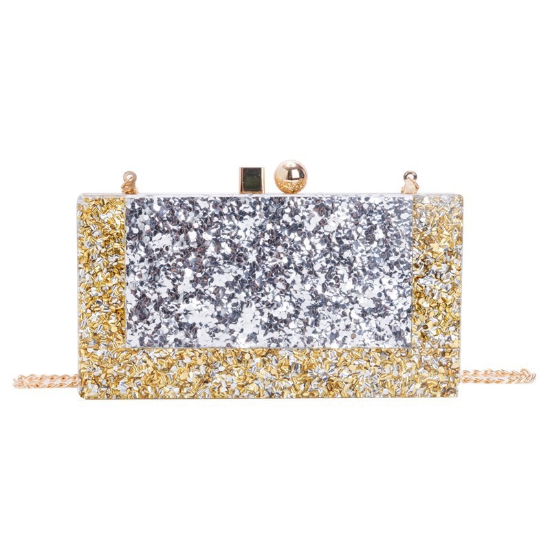 Bolsas de cena de damas transfronterizas bolsas de fiesta empalmadas bolsas acrílicas de tendencia bolsas de cadena de hombro bolsas de mano bolsas de noche